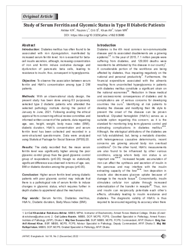 (PDF) Study of Serum Ferritin and Glycemic Status in Type II Diabetic ...