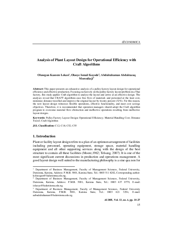 (PDF) Analysis of Plant Layout Design for Operational Efficiency with ...