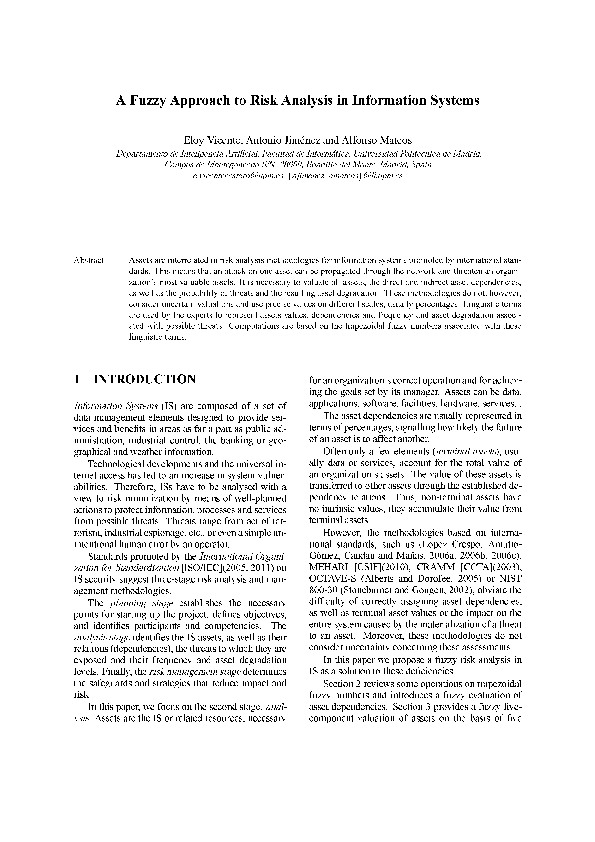 (PDF) A Fuzzy Approach to Risk Analysis in Information Systems