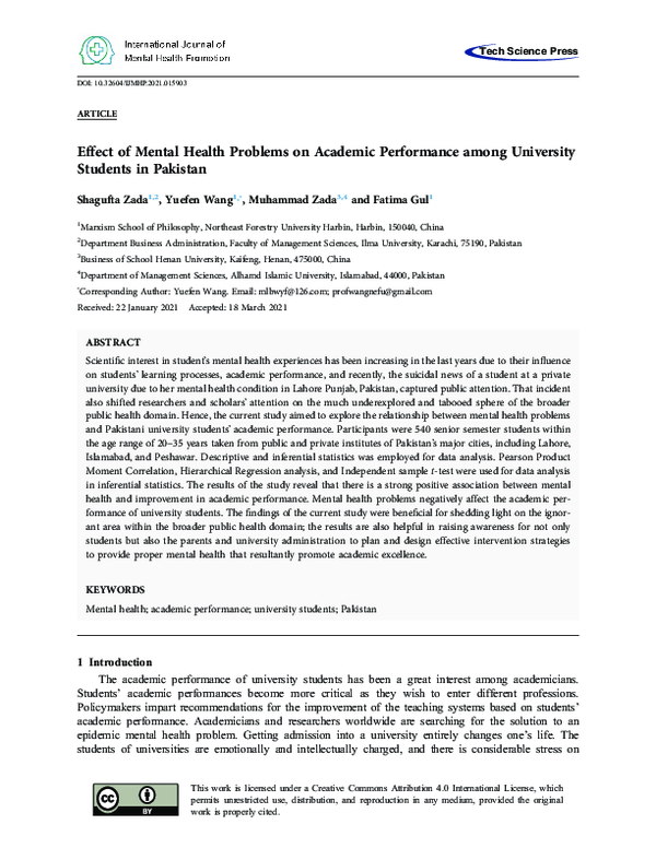 (PDF) Effect of Mental Health Problems on Academic Performance among ...