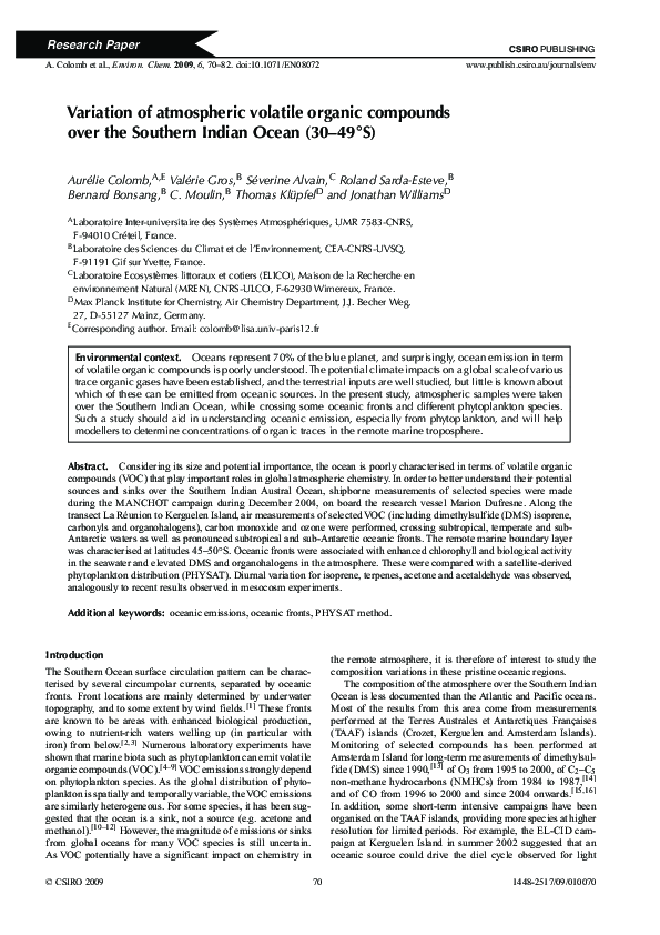(PDF) Variation of atmospheric volatile organic compounds over the ...