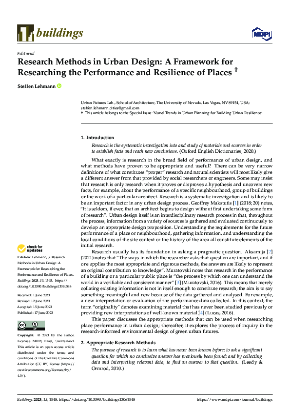 (PDF) Research Methods in Urban Design: A Framework for Researching the ...