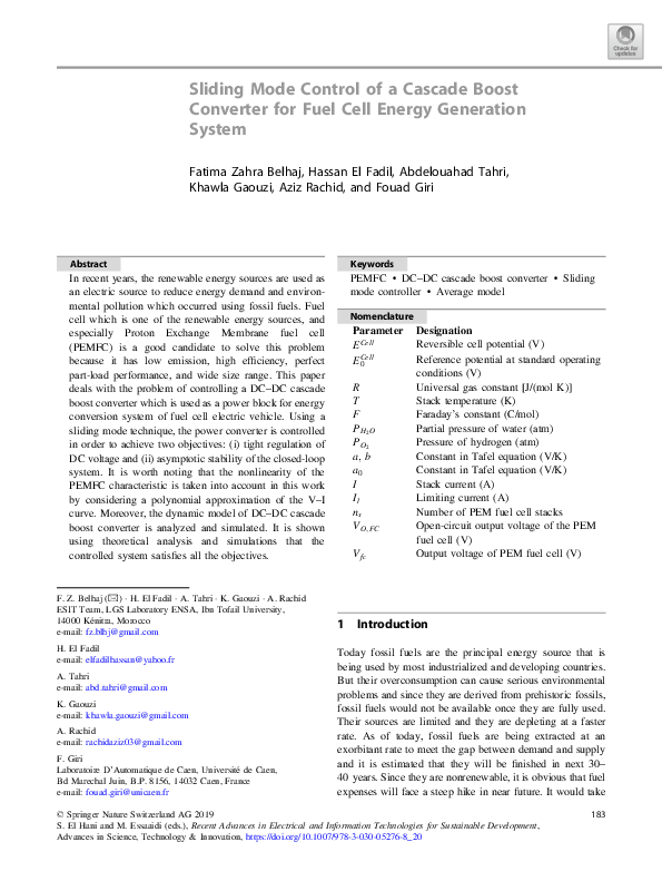 (PDF) Sliding Mode Control of a Cascade Boost Converter for Fuel Cell ...