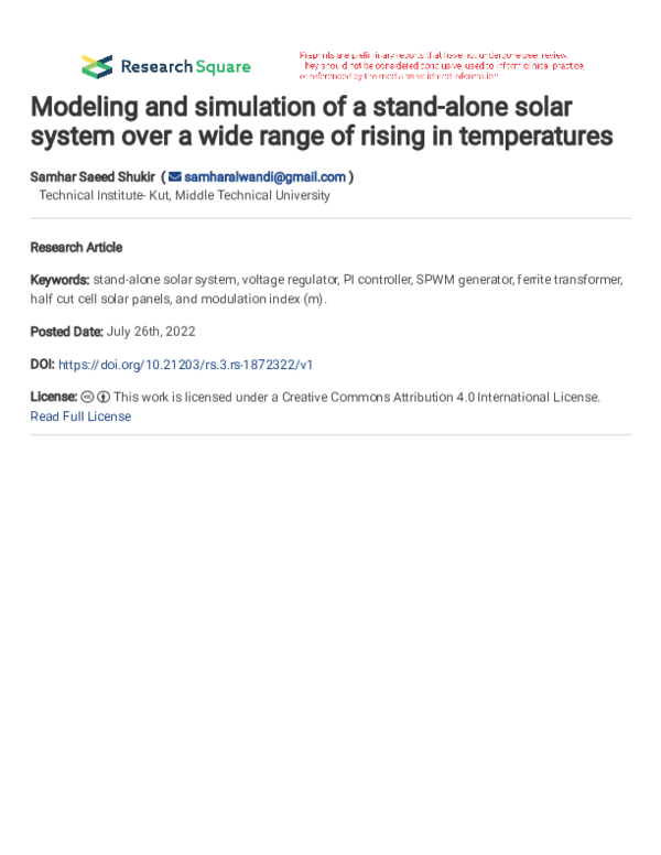 (PDF) Modeling and simulation of a stand-alone solar system over a wide ...
