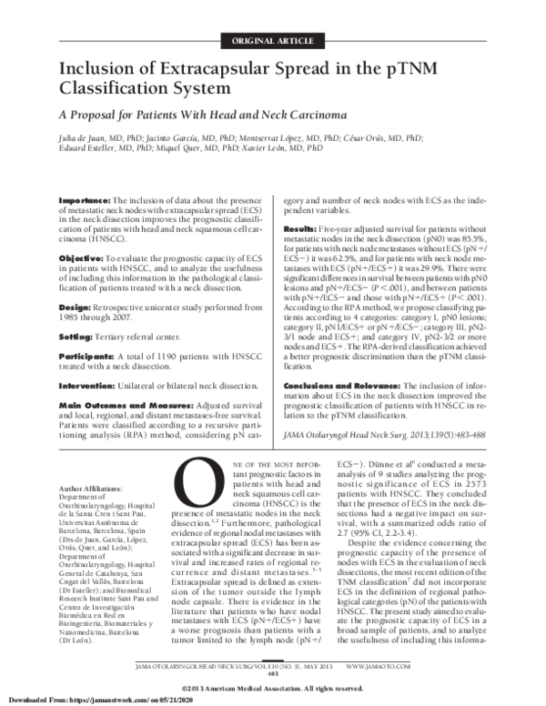 (PDF) Inclusion of extracapsular spread in the pTNM classification ...