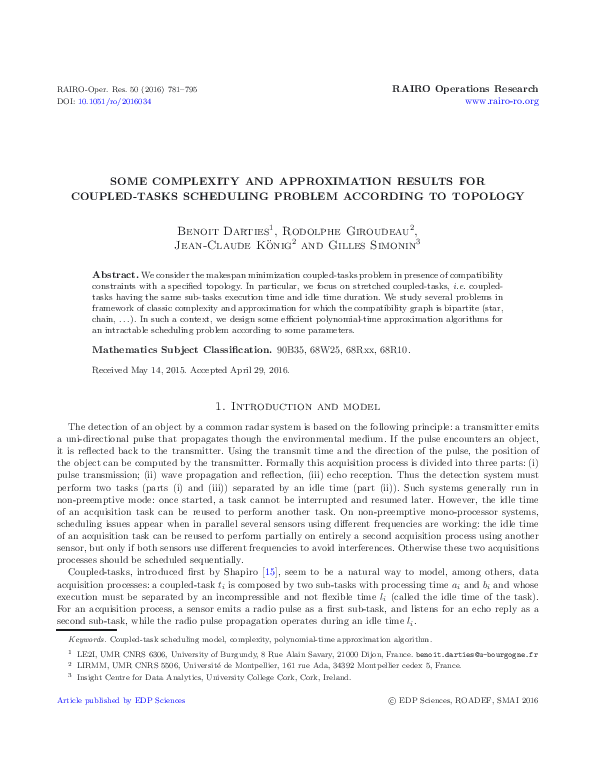 (PDF) Some complexity and approximation results for coupled-tasks ...