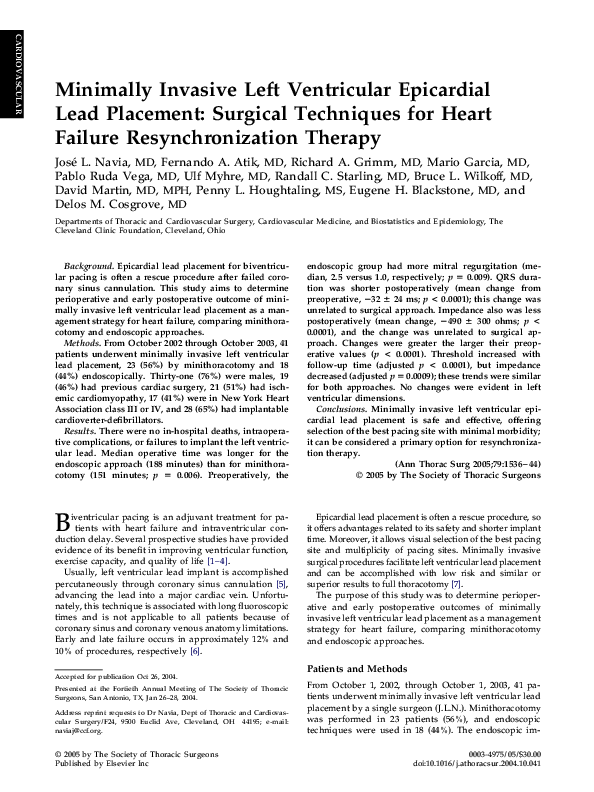 (PDF) Minimally Invasive Left Ventricular Epicardial Lead Placement ...