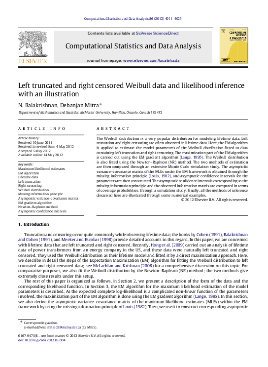 (PDF) Left truncated and right censored Weibull data and likelihood ...