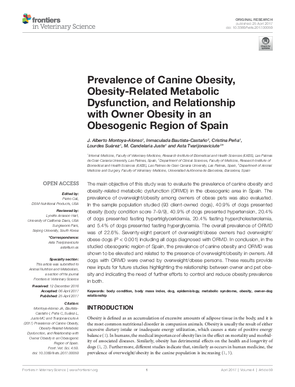 View of (PDF) Prevalence of Canine Obesity, Obesity-Related Metabolic ...