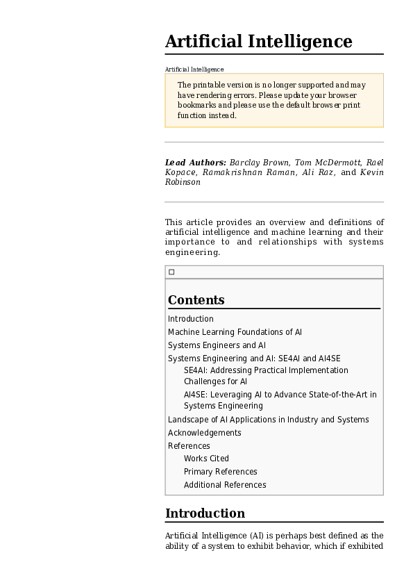 (PDF) Artificial Intelligence-SEBoK