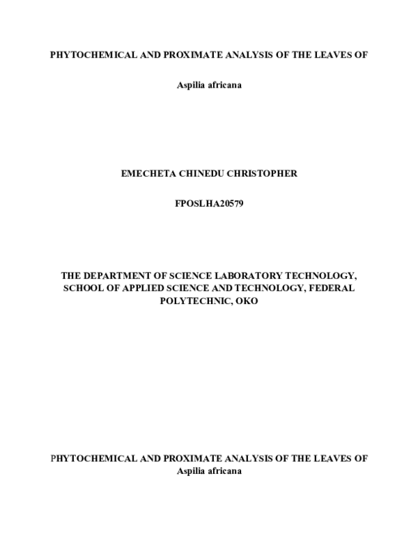 (DOC) Proximate and phytochemical analysis of A