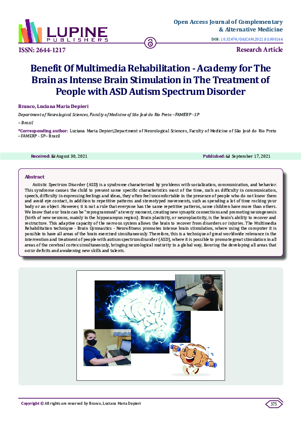 (PDF) Benefit Of Multimedia Rehabilitation - Academy for The Brain as ...