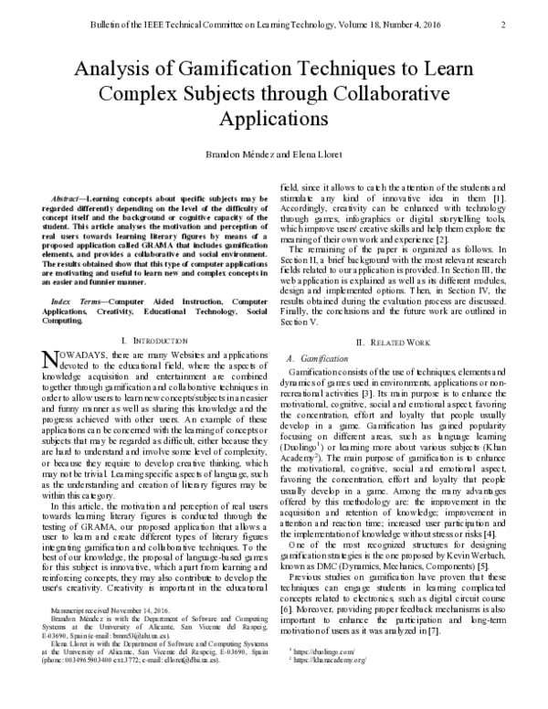 (PDF) Analysis of Gamification Techniques to Learn Complex Subjects ...