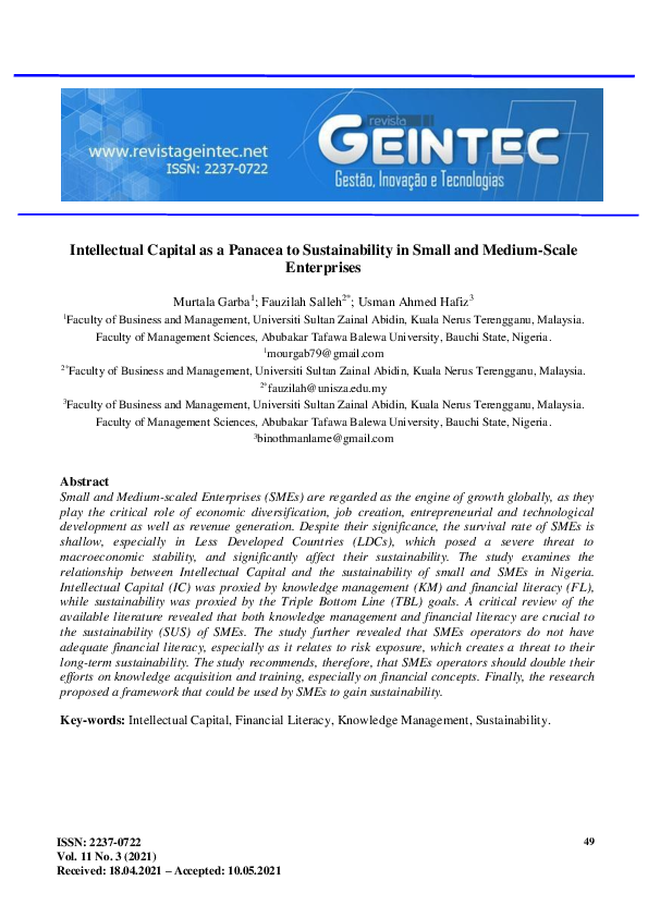 (PDF) Intellectual Capital as a Panacea to Sustainability in Small and ...