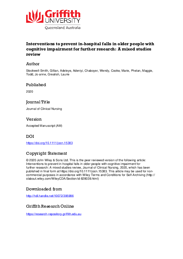 (PDF) Interventions to prevent in‐hospital falls in older people with ...
