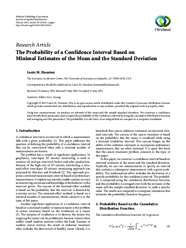 (PDF) The Probability of a Confidence Interval Based on Minimal ...