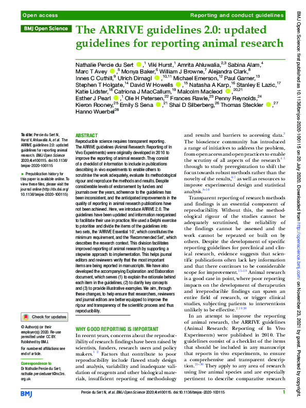 (PDF) The ARRIVE guidelines 2.0: updated guidelines for reporting ...