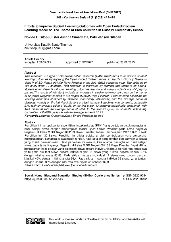 (PDF) Efforts to Improve Student Learning Outcomes with Open Ended ...