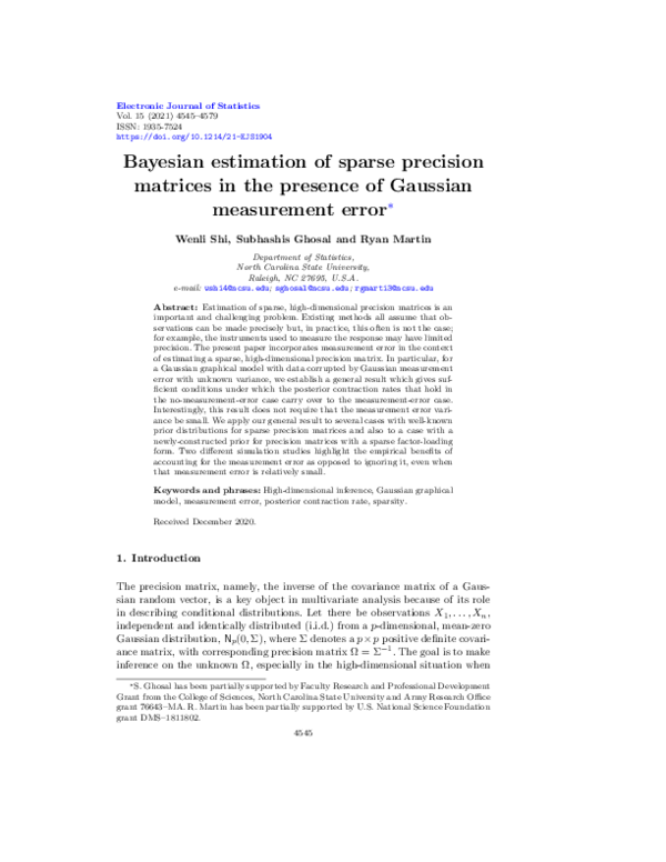 (PDF) Bayesian estimation of sparse precision matrices in the presence ...