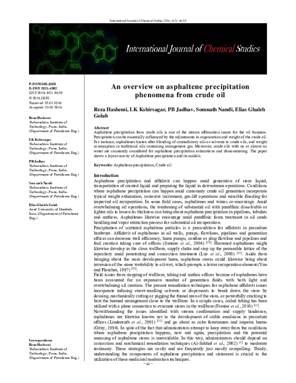 (PDF) An overview on asphaltene precipitation phenomena from crude oil