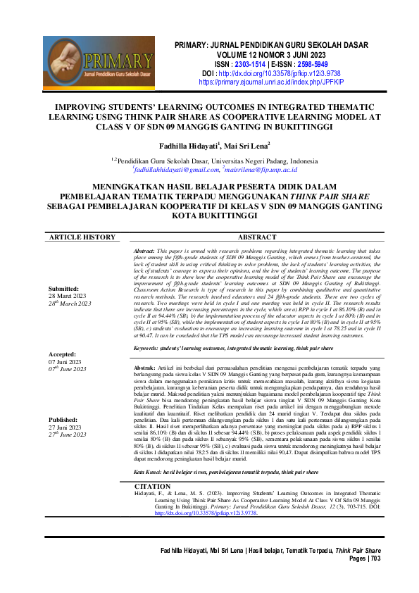 (PDF) Improving Students’ Learning Outcomes in Integrated Thematic ...