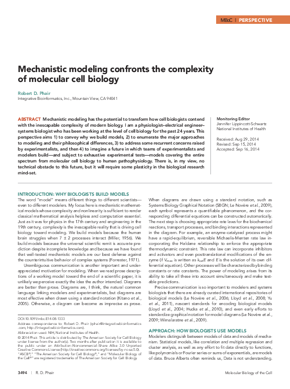 (PDF) Mechanistic modeling confronts the complexity of molecular cell ...