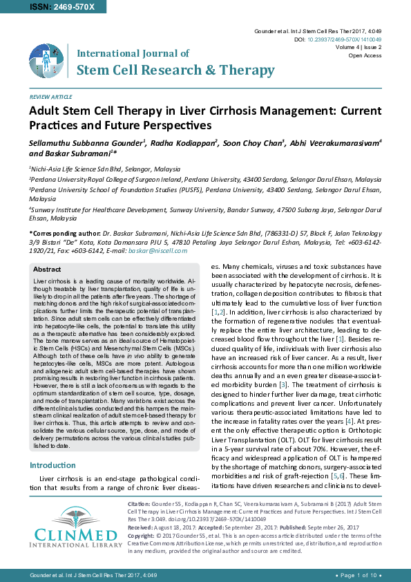 (PDF) Adult Stem Cell Therapy in Liver Cirrhosis Management: Current ...