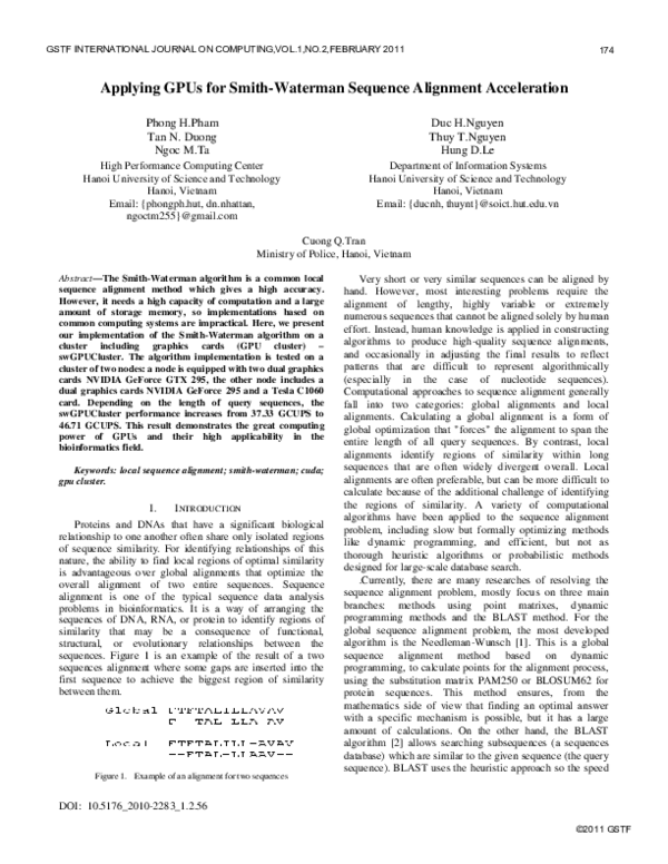 (PDF) Applying GPUs for Smith-Waterman Sequence Alignment Acceleration