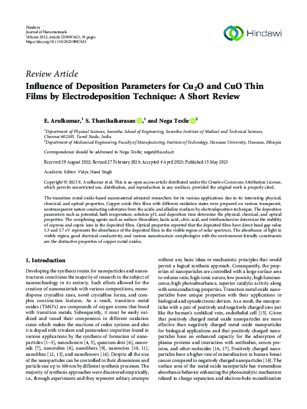 (PDF) Influence of Deposition Parameters for Cu2O and CuO Thin Films by ...