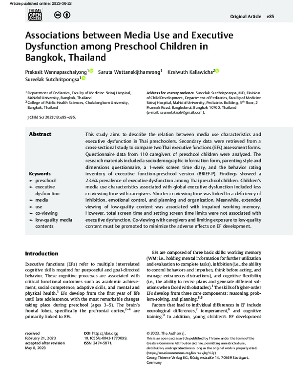 (PDF) Associations between Media Use and Executive Dysfunction among ...