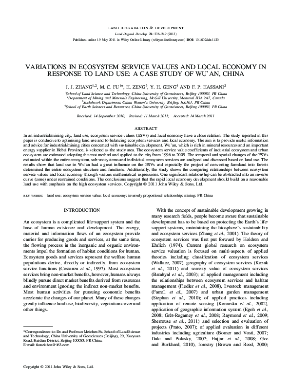 (PDF) Variations in Ecosystem Service Values and Local Economy in ...
