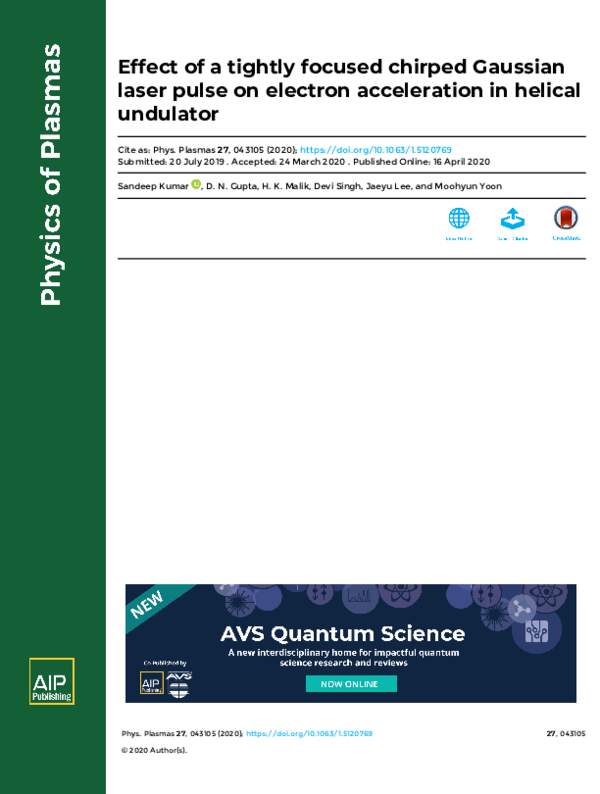 (PDF) Effect of a tightly focused chirped Gaussian laser pulse on ...