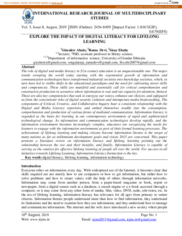 (PDF) Explore the Impact of Digital Literacy for Lifelong Learning