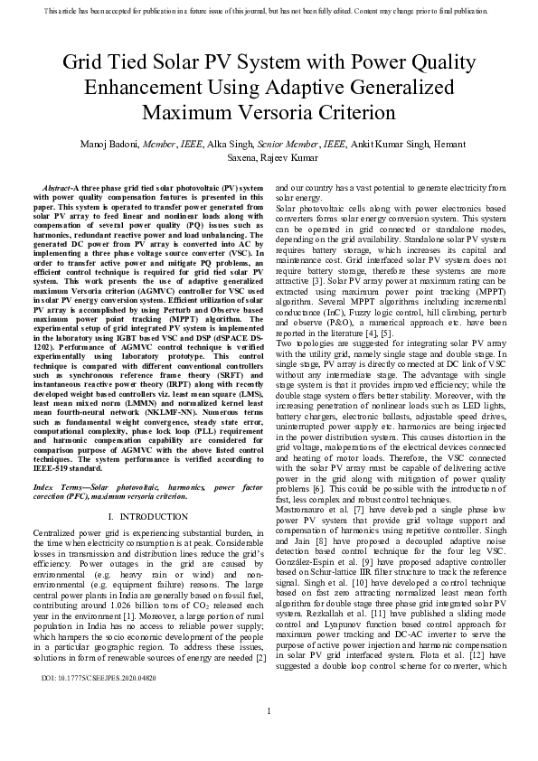 (PDF) Grid tied solar PV system with power quality enhancement using ...