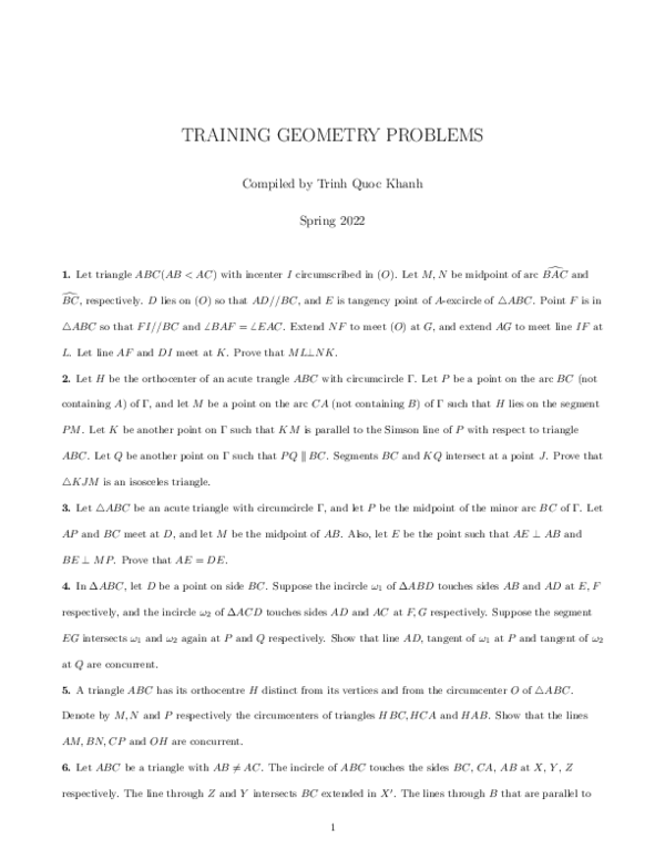 (PDF) Spring Training Geometry Problems