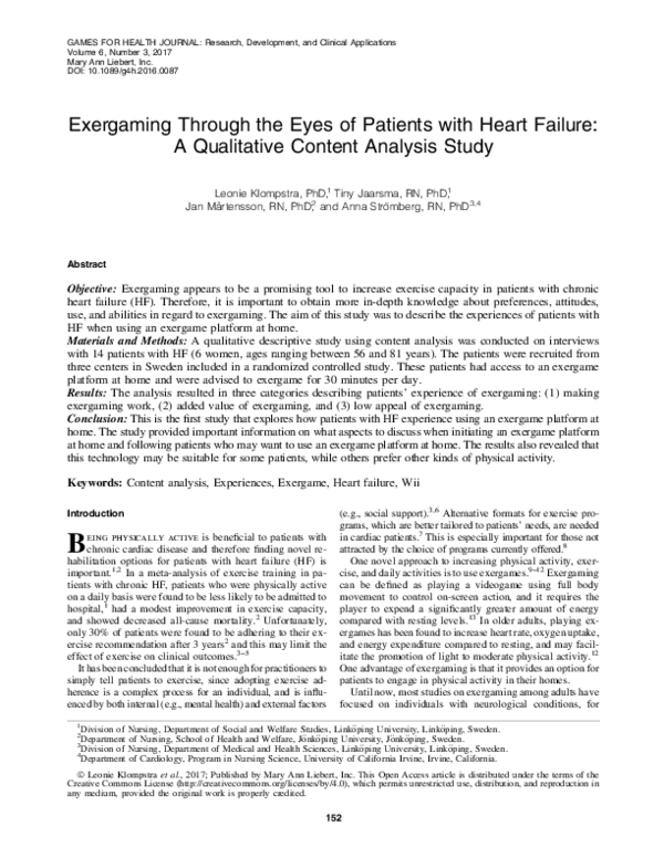(PDF) Exergaming Through the Eyes of Patients with Heart Failure: A ...