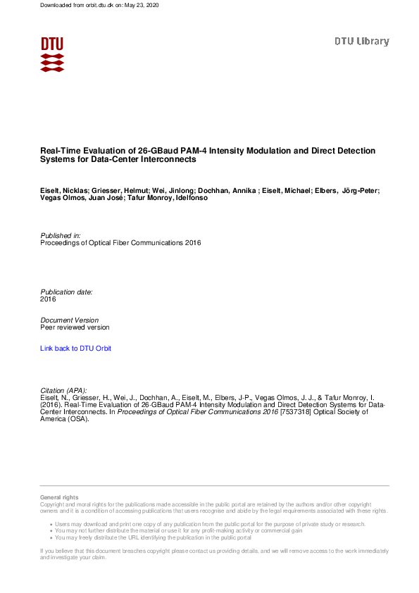 (PDF) Real-Time Evaluation of 26-GBaud PAM-4 Intensity Modulation and ...