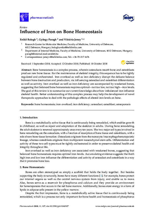 (PDF) Influence of Iron on Bone Homeostasis | Viktoria Jeney - Academia.edu