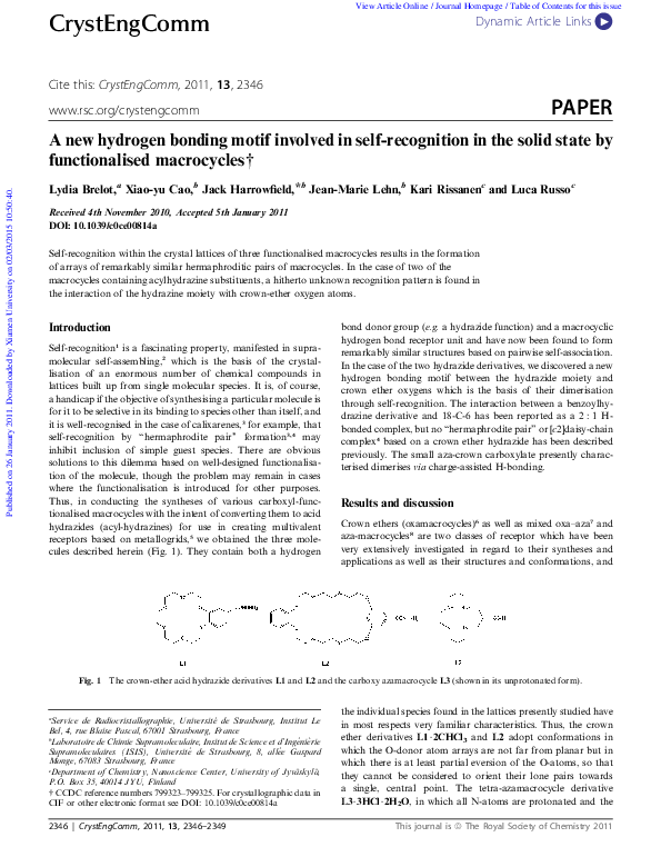 (PDF) A new hydrogen bonding motif involved in self-recognition in the ...