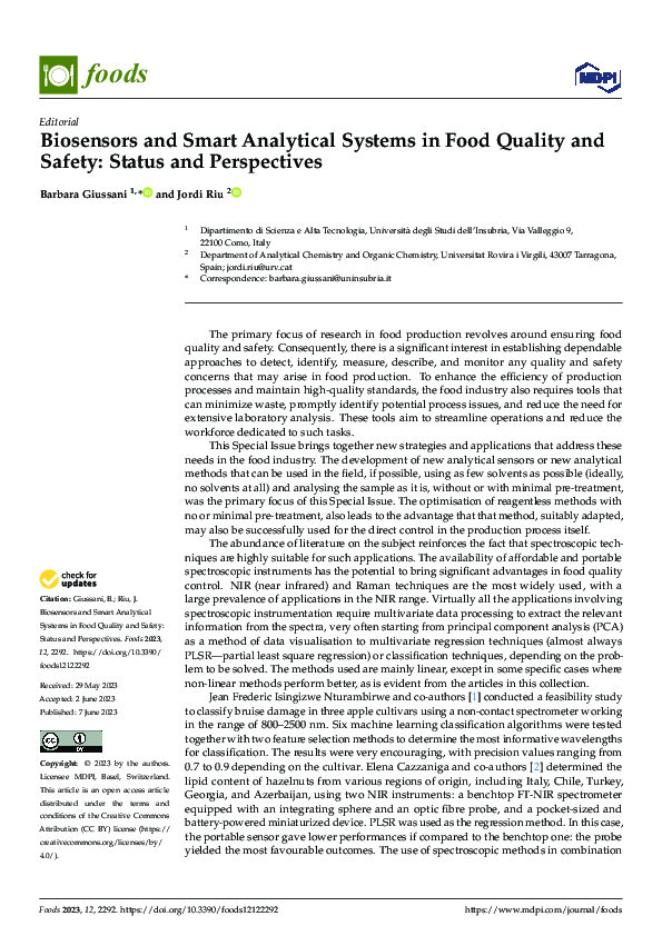 (PDF) Biosensors and Smart Analytical Systems in Food Quality and ...