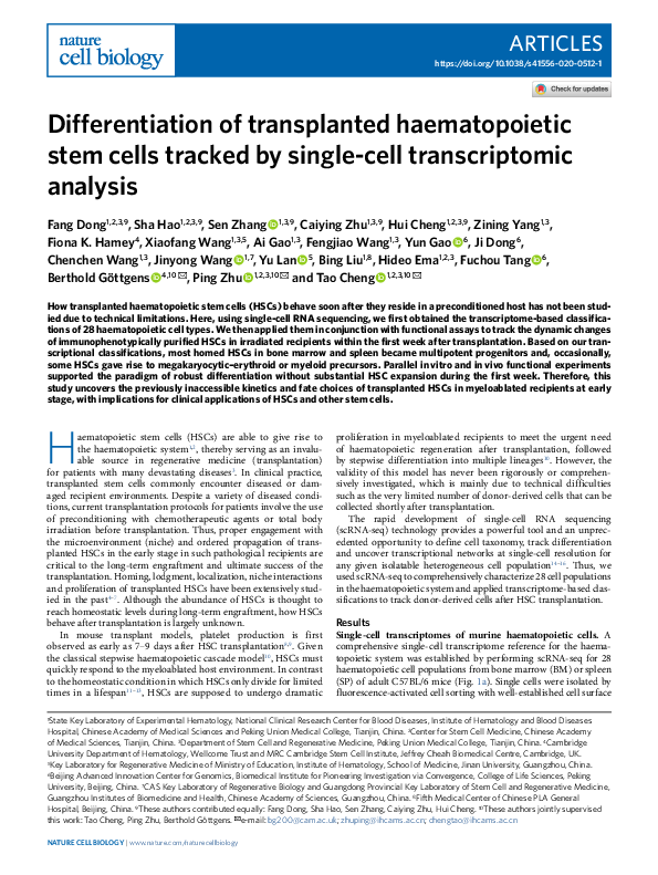 (PDF) Differentiation of transplanted haematopoietic stem cells tracked ...