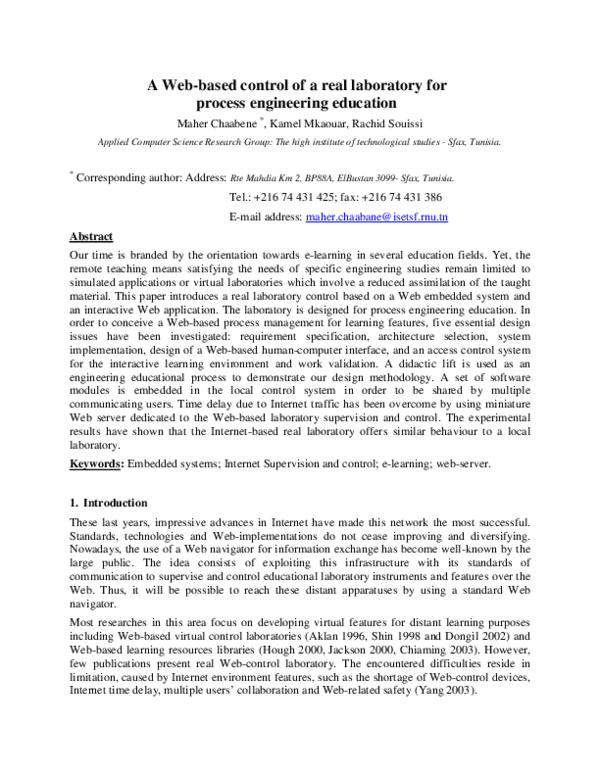 (PDF) A Web-based control of a real laboratory for process engineering ...