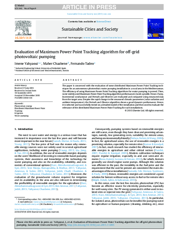 (PDF) Evaluation of Maximum Power Point Tracking algorithm for off-grid ...