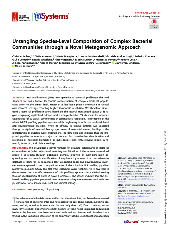 Untangling Species-Level Composition of Complex Bacterial Communities through a Novel Metagenomic Approach