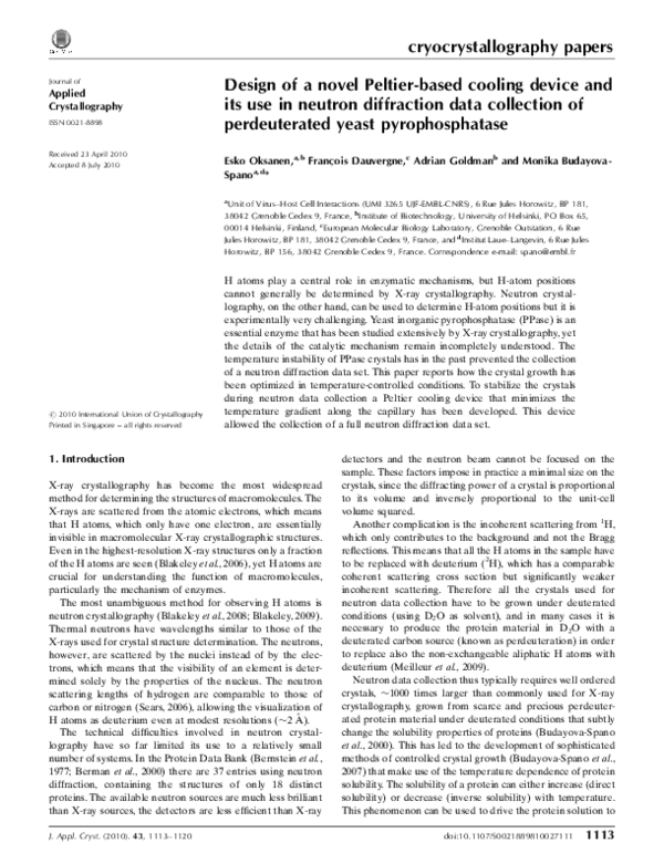 (PDF) Design of a novel Peltier-based cooling device and its use in ...