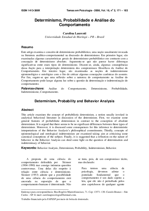 (PDF) Determinism, probability and behavior analysis