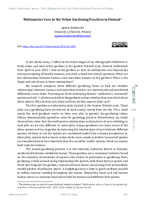 (PDF) Multispecies Care in the Urban Gardening Practices in Finland