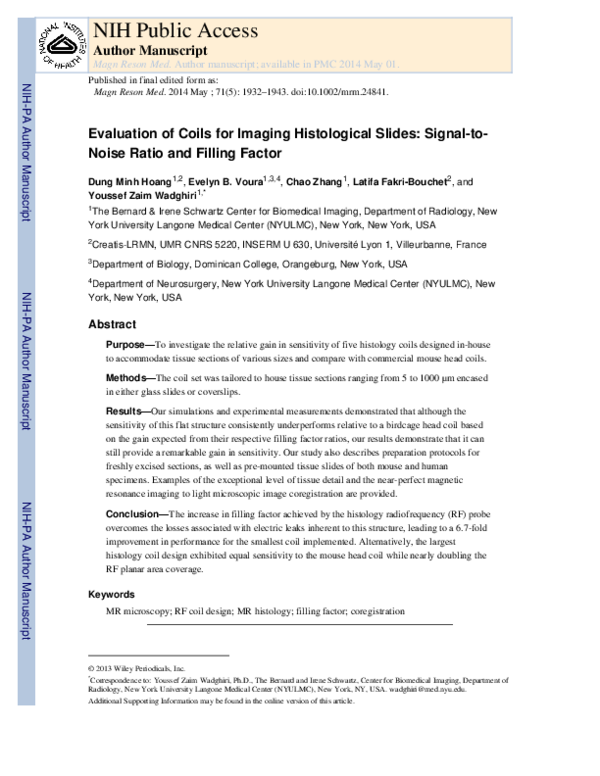 (PDF) Evaluation of coils for imaging histological slides: Signal-to ...
