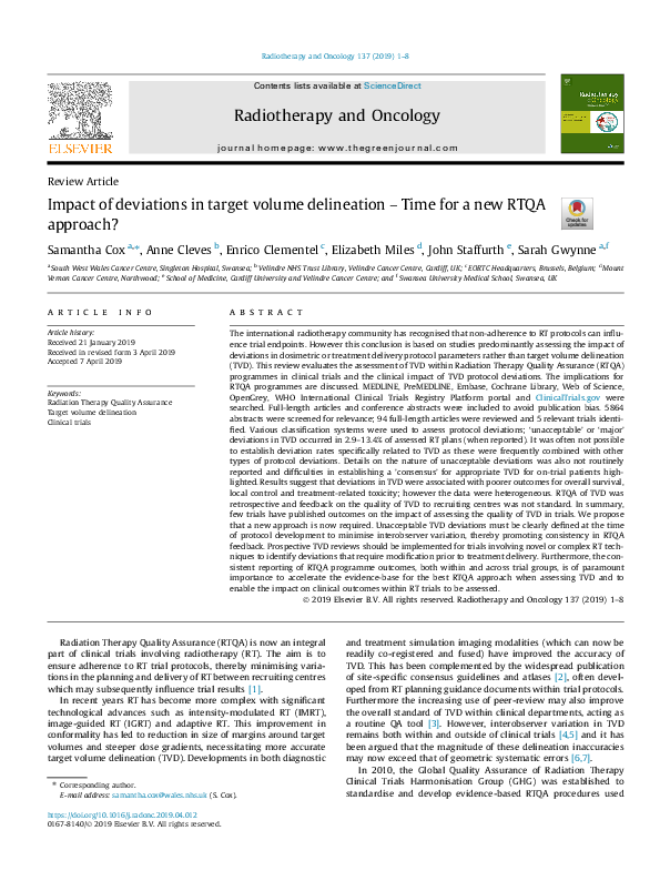 (PDF) Impact of deviations in target volume delineation – Time for a ...