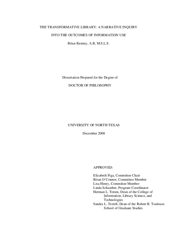 (PDF) The transformative library: A narrative inquiry into the outcomes ...
